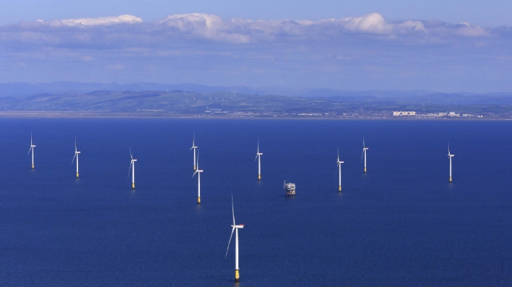 Pictured: The Walney Extension offshore windfarm off the coast of Blackpool. Image: Orsted.
